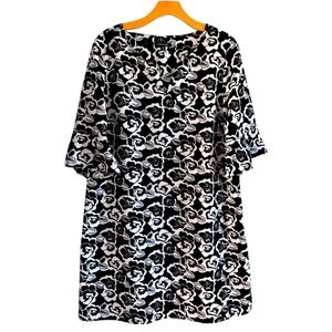 Paris Sunday Floral Shift Dress Xl Black White